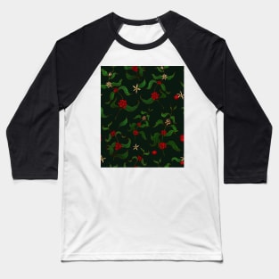 Coffee Plant Beans and Flowers Seamless Pattern Baseball T-Shirt